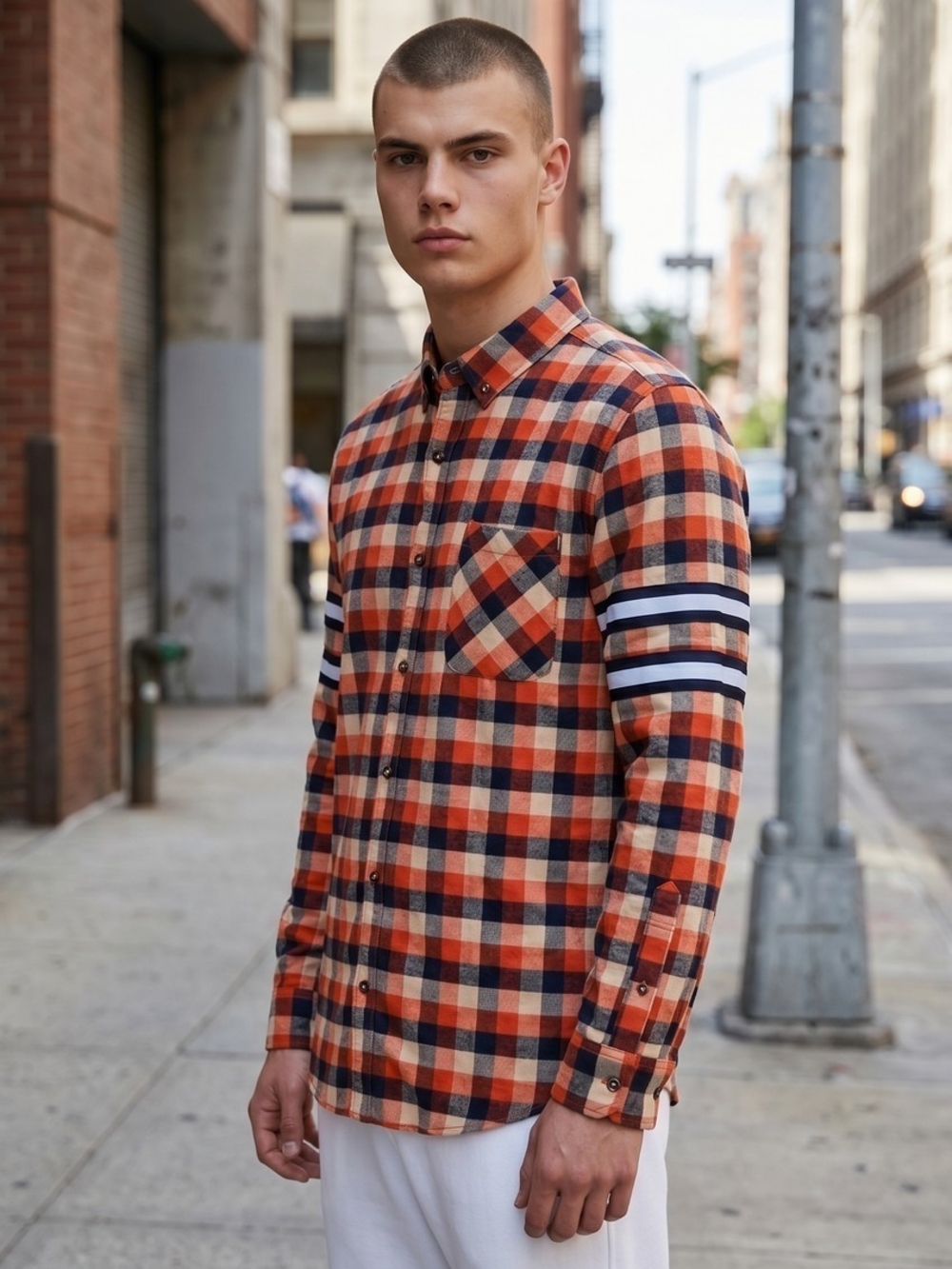 Men's Red, Blue & White Plaid Button-Down Shirt 1057